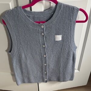 Sleeveless Blue Knit Cardigan